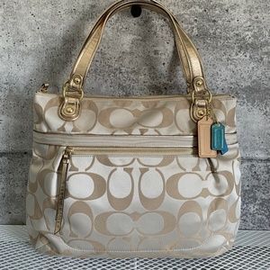 Coach Poppy Signature Sateen Glam Beige NEW XL